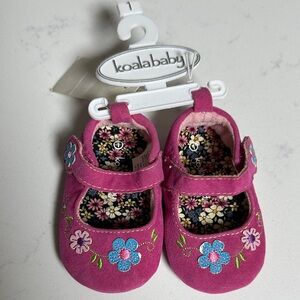 Koala Kids Pink Floral Embroidered Baby Shoes
